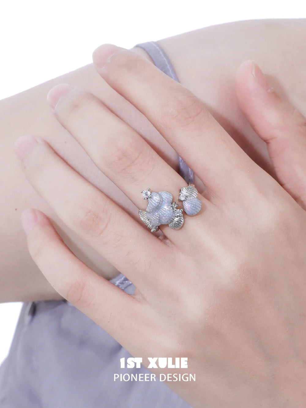 1ST XULIE "ATLANTIS" Adjustable Statement Seashell Ring - Texture Detail