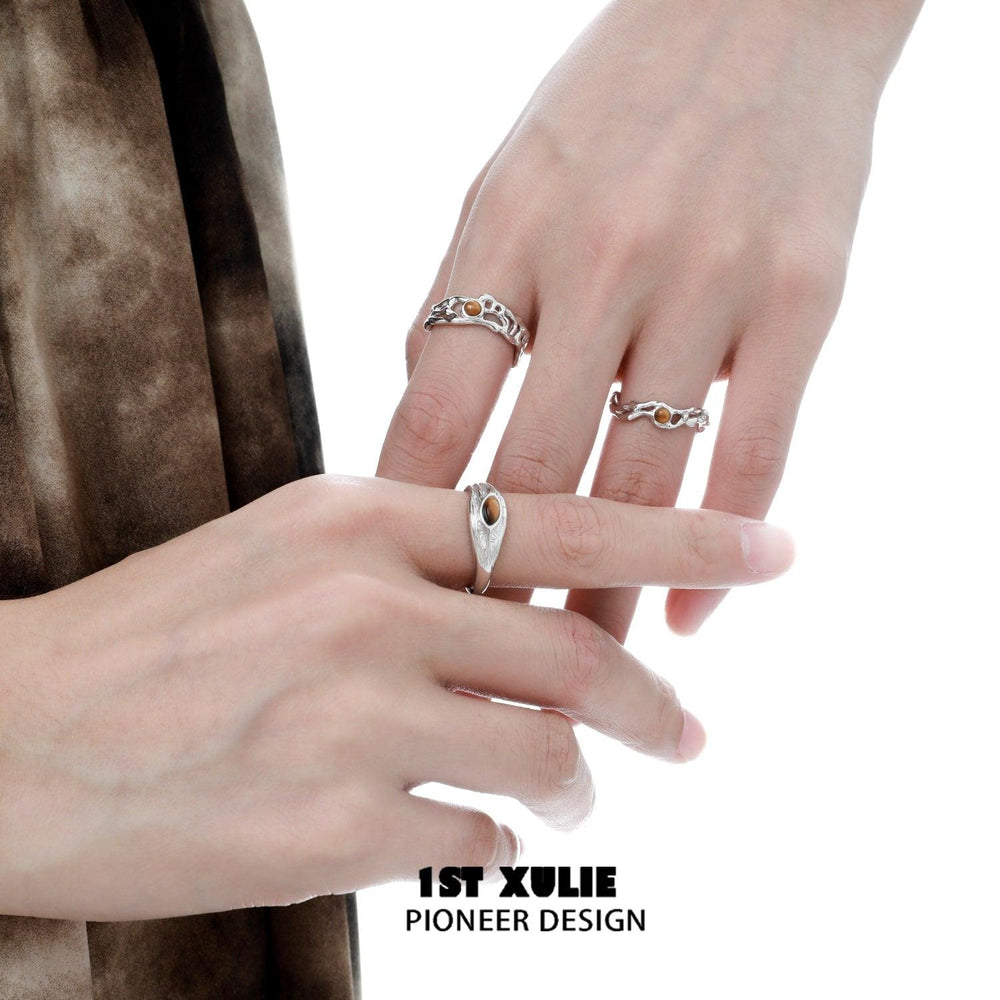1ST XULIE "Desert Sunset" Adjustable Tiger's Eye Open Ring in 925 Sterling Silver - Lifestyle Shot
