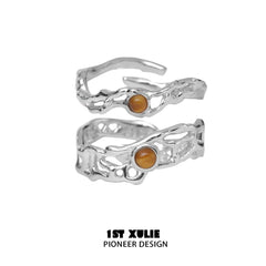 1ST XULIE "Desert Sunset" Adjustable Tiger's Eye Open Ring in 925 Sterling Silver - Product View