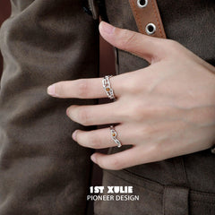 1ST XULIE "Desert Sunset" Adjustable Tiger's Eye Open Ring in 925 Sterling Silver - Side View