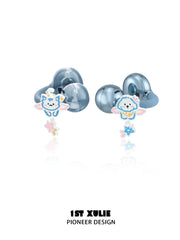 1ST XULIE Jewelry "Angel Cuties" Angel Cat & Dog Earphone Charms in Rhodium Plated Brass - Angle View