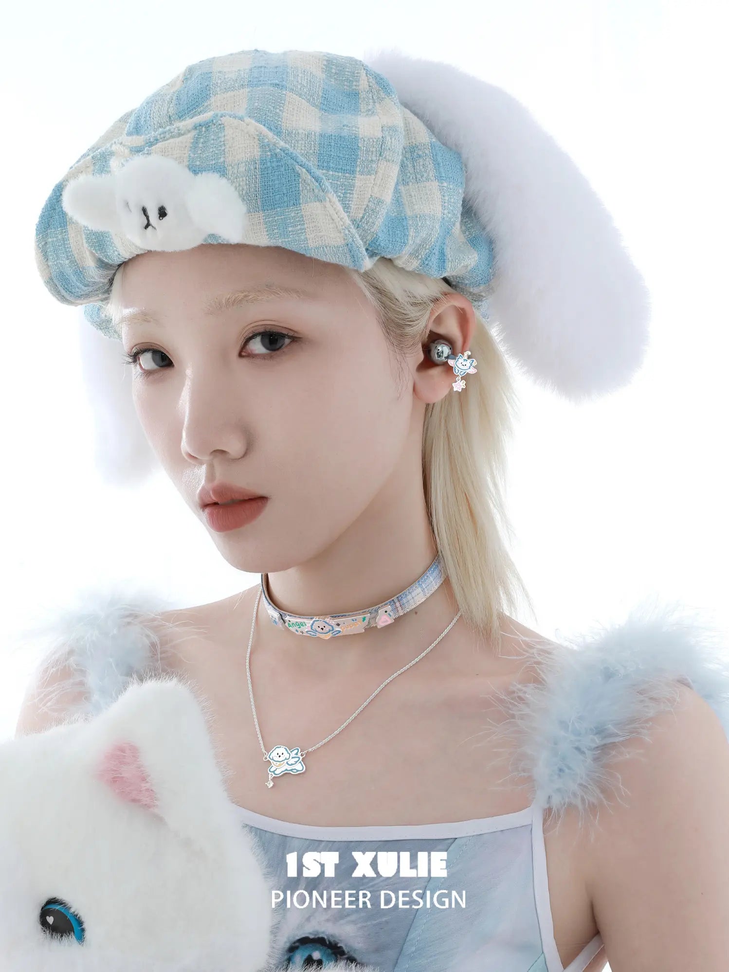 1ST XULIE Jewelry "Angel Cuties" Angel Cat & Dog Earphone Charms in Rhodium Plated Brass - Back View