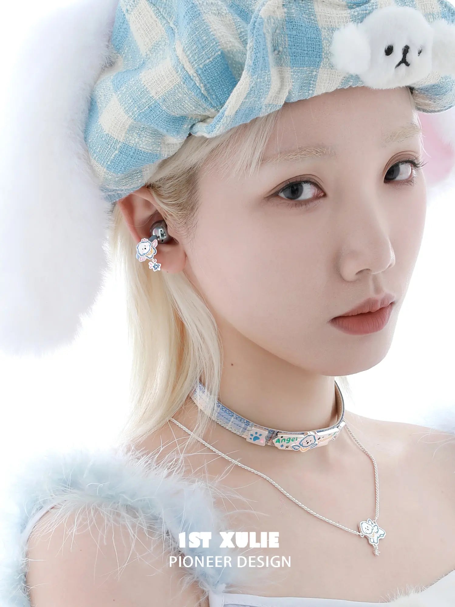 1ST XULIE Jewelry "Angel Cuties" Angel Cat & Dog Earphone Charms in Rhodium Plated Brass - Lifestyle Shot