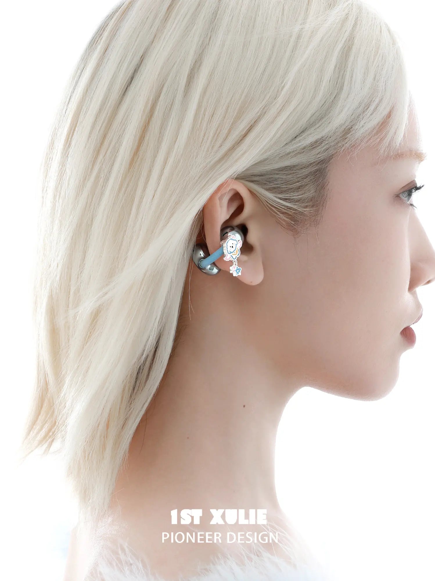 1ST XULIE Jewelry "Angel Cuties" Angel Cat & Dog Earphone Charms in Rhodium Plated Brass - Side View