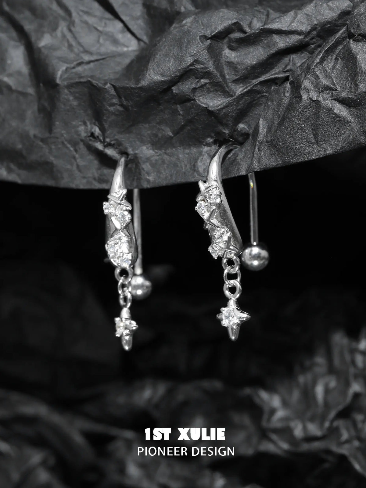 1ST XULIE "Silver Angel" Dainty Zirconia Angel Wing Dangle Earrings in 925 Sterling Silver - Product View