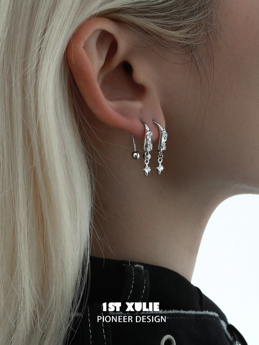 1ST XULIE "Silver Angel" Dainty Zirconia Angel Wing Dangle Earrings in 925 Sterling Silver - On Model