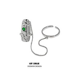 1ST XULIE "Slytherin House" Articulated Snake Armor Nail Rings in Platinum Plated Brass - Back View