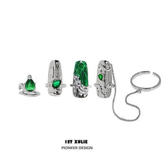 1ST XULIE "Slytherin House" Articulated Snake Armor Nail Rings in Platinum Plated Brass - Lifestyle Shot