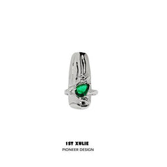 1ST XULIE "Slytherin House" Articulated Snake Armor Nail Rings in Platinum Plated Brass - Angled View