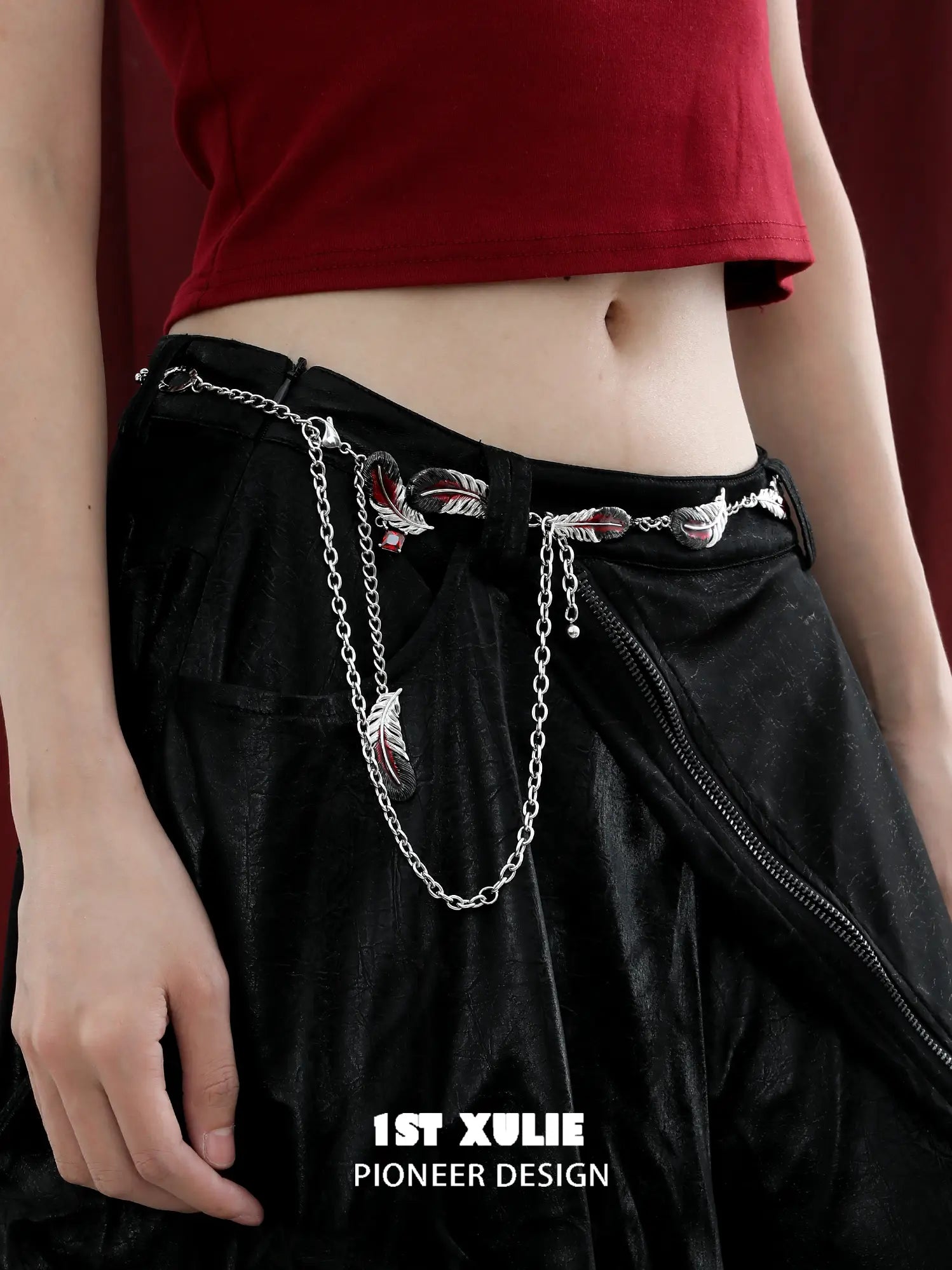 1ST XULIE "Soaring Cranes" Artistic Soaring Crane Waist Chain in Platinum Plated - Side View
