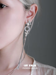 1ST XULIE "Whiterfly" Asymmetrical Butterfly Statement Tassel Earrings in 24K Gold & Platinum Plated - Lifestyle Shot