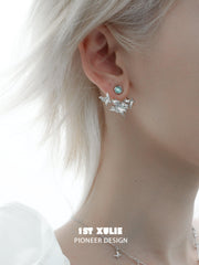 1ST XULIE "Whiterfly" Asymmetrical Butterfly Wing Stud Earrings in Platinum & 24K Gold - Product View