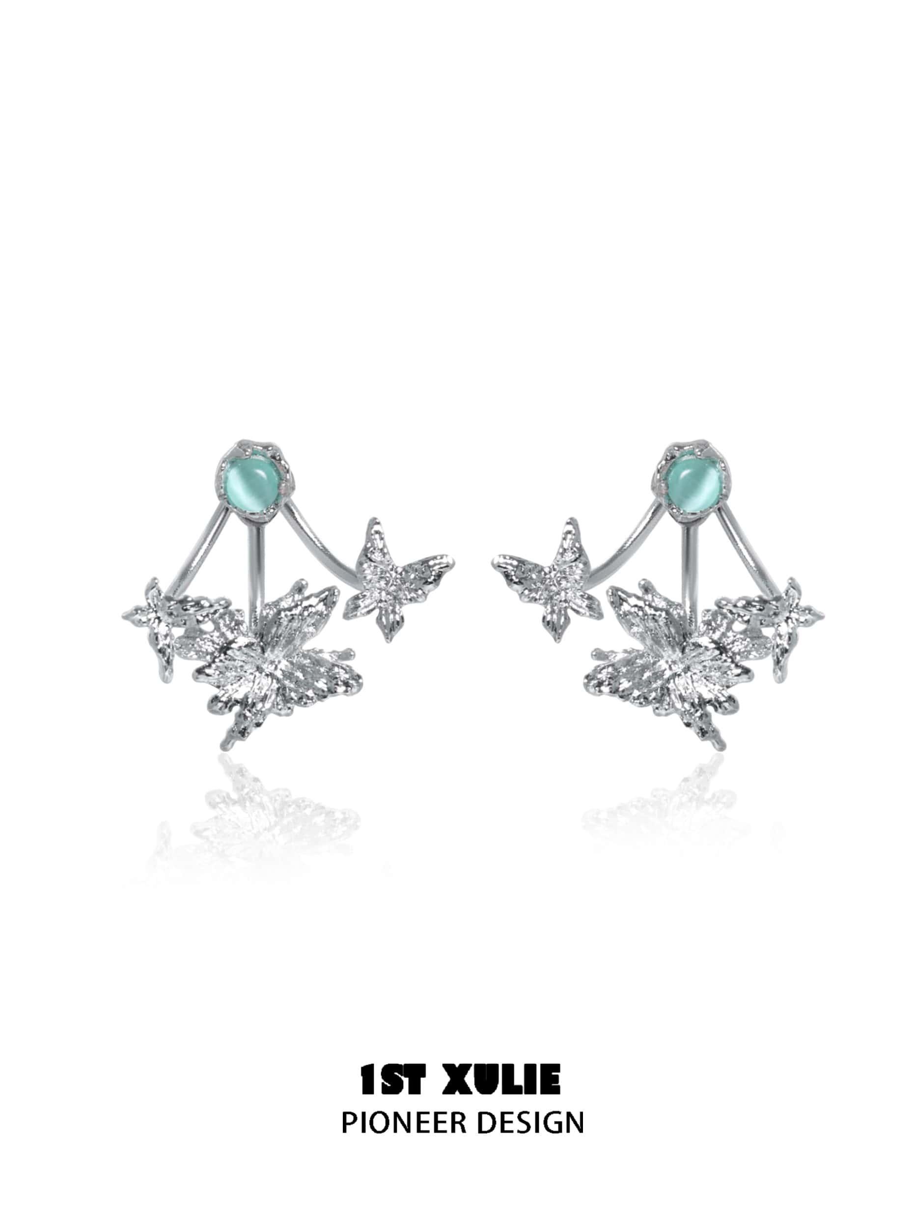 1ST XULIE "Whiterfly" Asymmetrical Butterfly Wing Stud Earrings in Platinum & 24K Gold - Packaging View