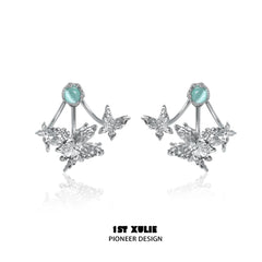 1ST XULIE "Whiterfly" Asymmetrical Butterfly Wing Stud Earrings in Platinum & 24K Gold - Product View
