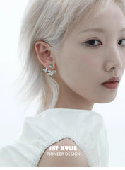 1ST XULIE "Whiterfly" Asymmetrical Butterfly Wing Stud Earrings in Platinum & 24K Gold - Side View
