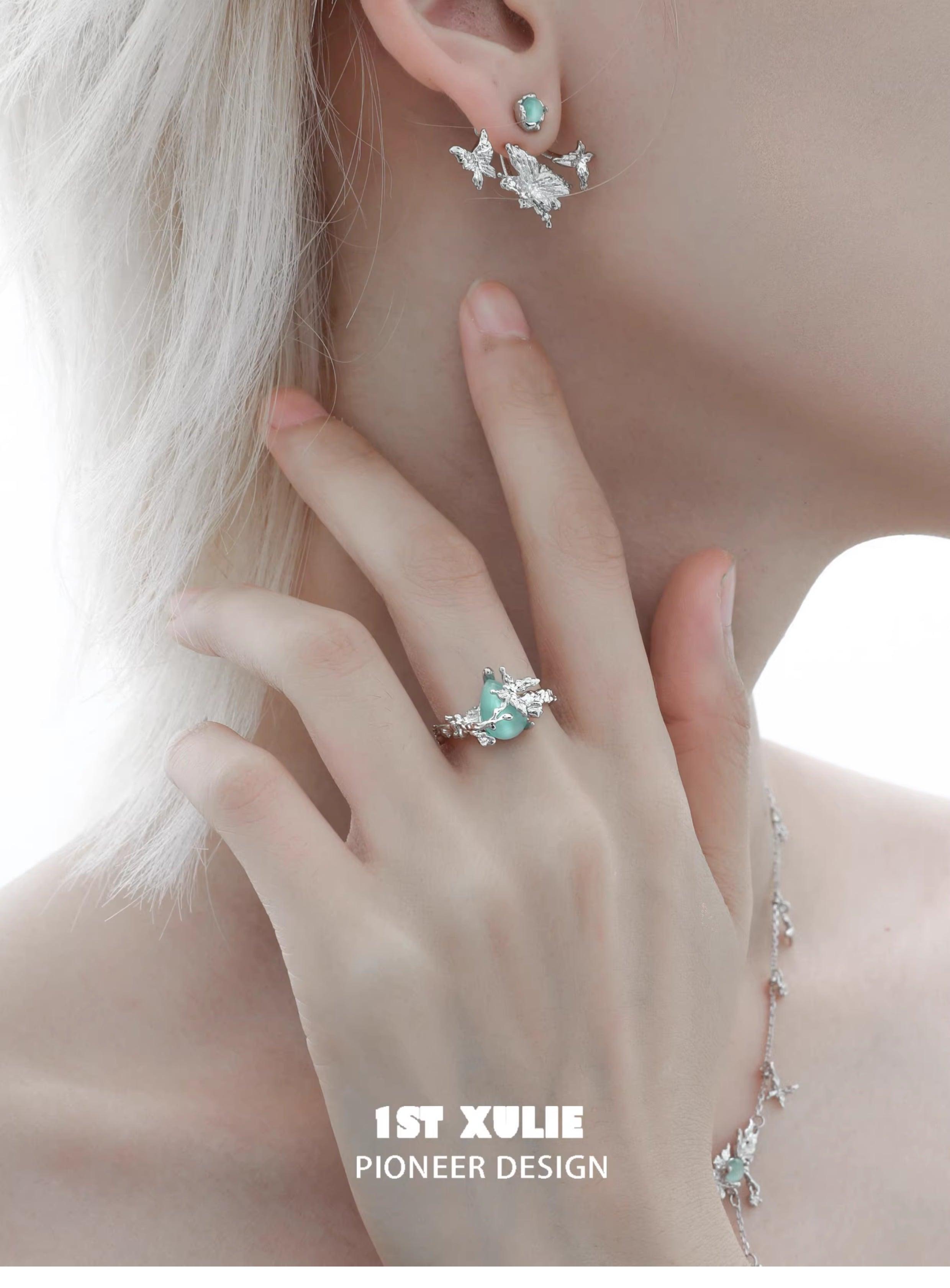 1ST XULIE "Whiterfly" Asymmetrical Butterfly Wing Stud Earrings in Platinum & 24K Gold - Size Comparison