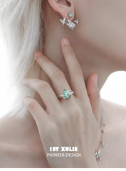 1ST XULIE "Whiterfly" Asymmetrical Butterfly Wing Stud Earrings in Platinum & 24K Gold - Size Comparison