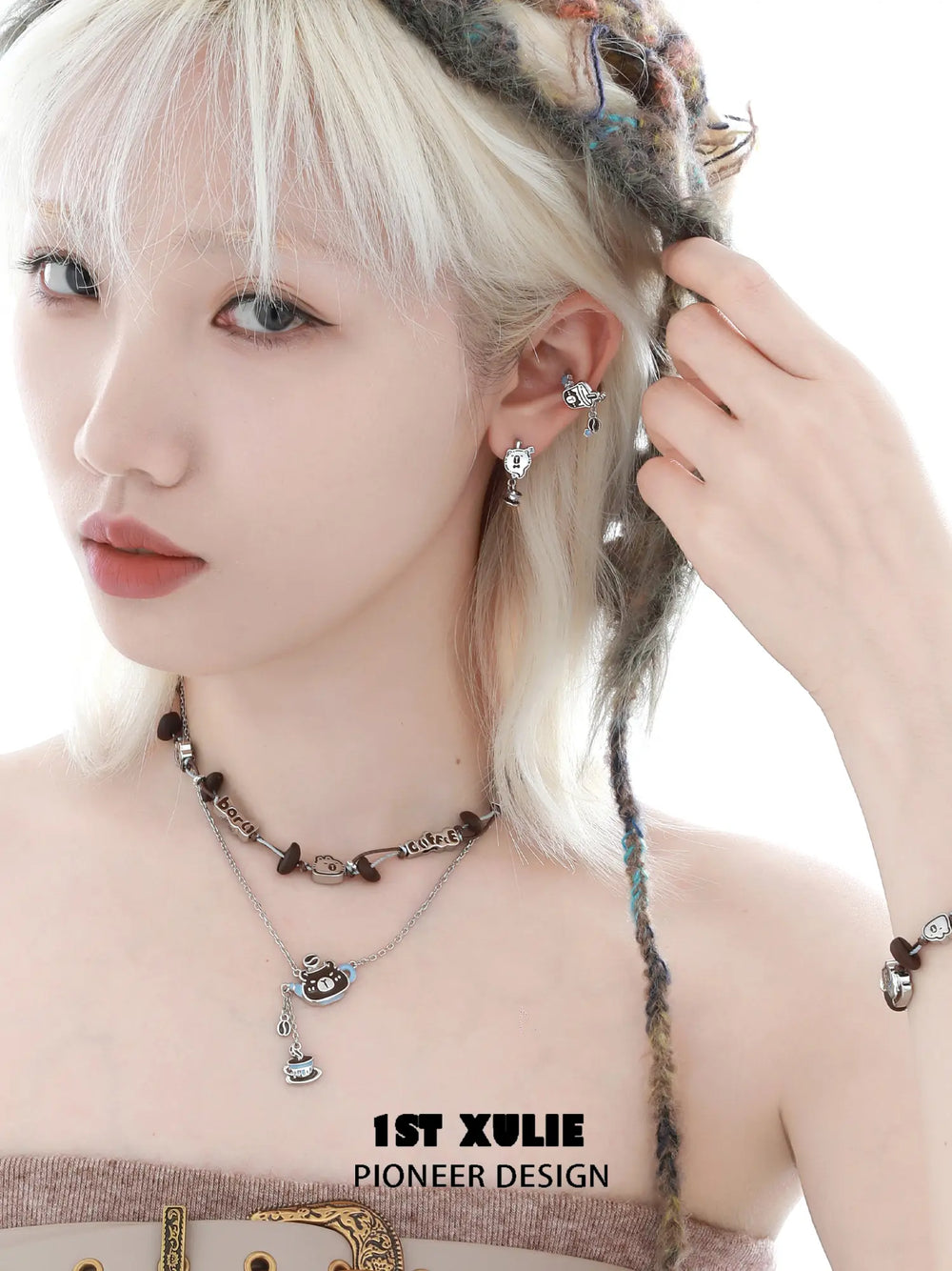 1ST XULIE Jewelry "POUR-OVER CAPYBARA" Asymmetrical Ear Cuffs in Brass - Angle View 1
