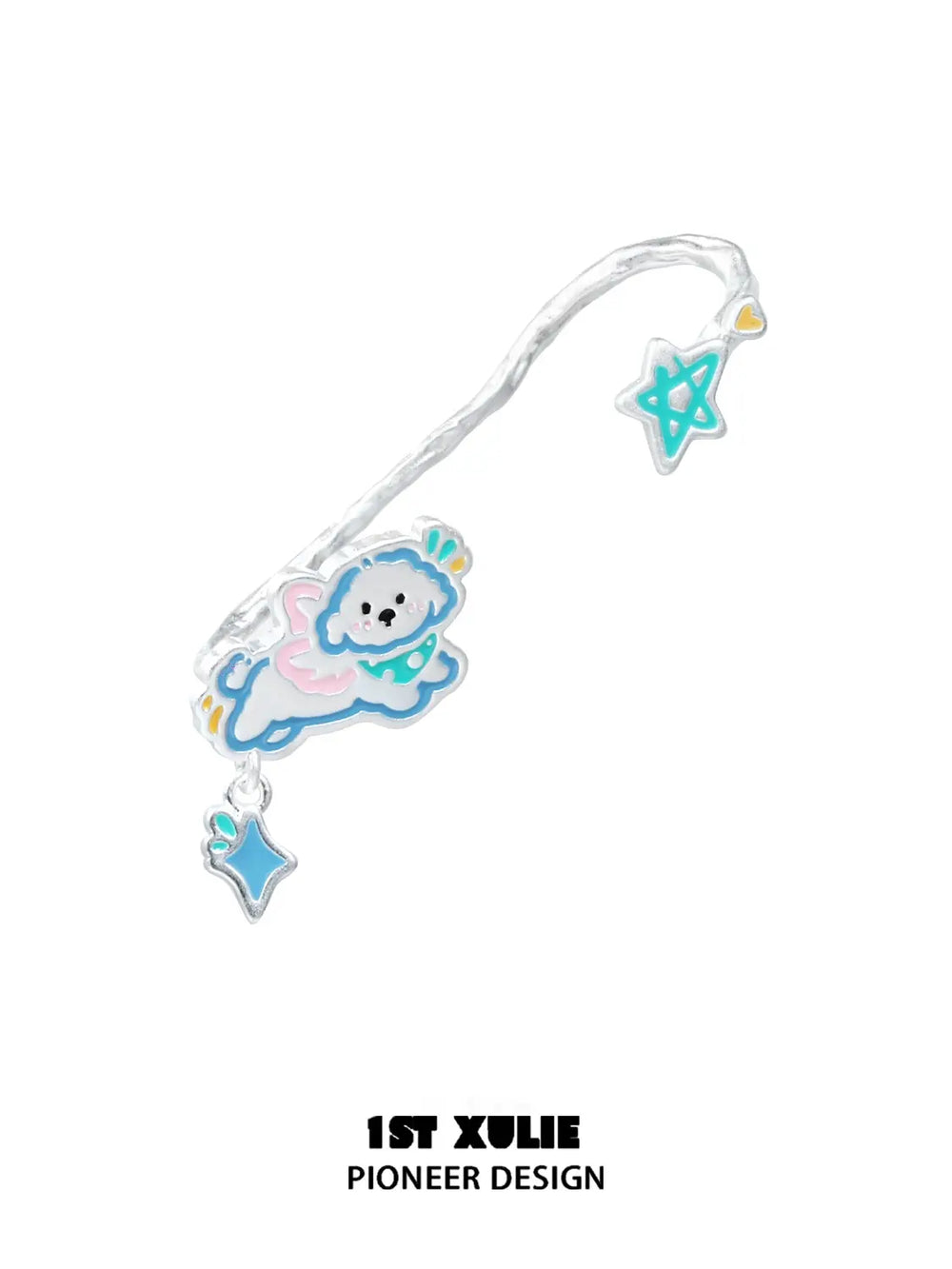 1ST XULIE "Angel Cuties" Asymmetrical Kitten & Puppy Ear Wraps in Platinum Plated - Lifestyle Shot