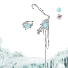 1ST XULIE "Taboo Rose" Asymmetrical Knitted Rose Tassel Ear Cuffs in Platinum Plated - Styled Product View