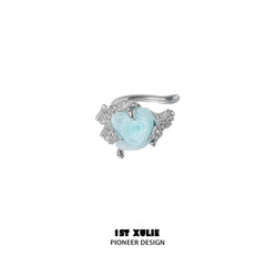 1ST XULIE "Taboo Rose" Asymmetrical Knitted Rose Tassel Ear Cuffs in Platinum Plated - Side View on Model