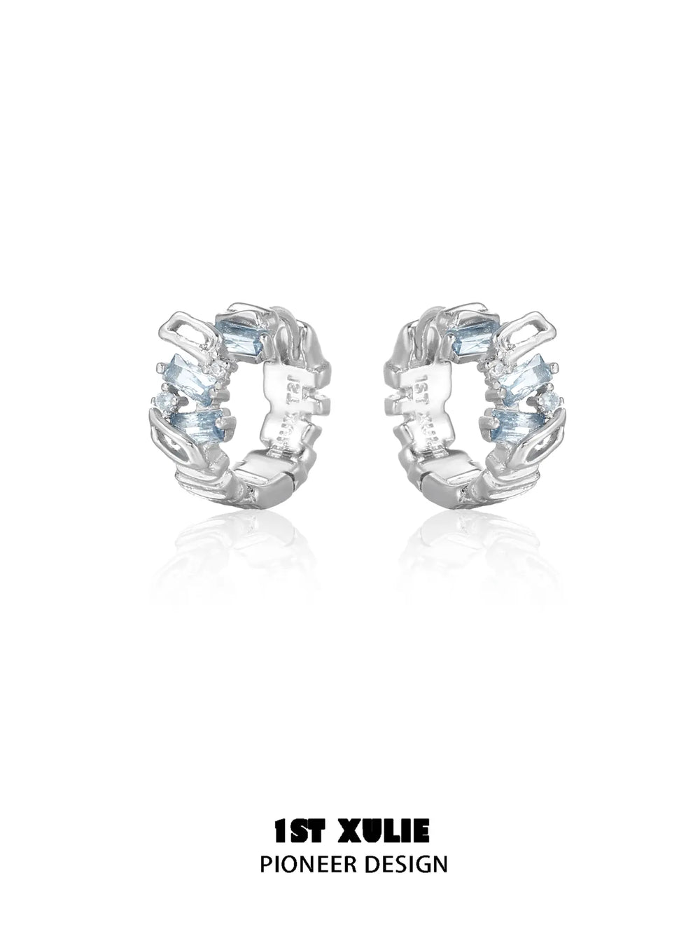 1ST XULIE Jewelry "THE SEA" Asymmetrical Ocean Wave Huggie Hoop Earrings - Detail Shot