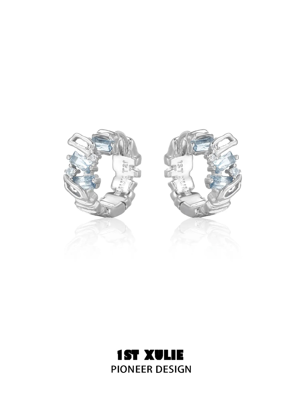 1ST XULIE Jewelry "THE SEA" Asymmetrical Ocean Wave Huggie Hoop Earrings - Detail Shot