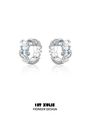 1ST XULIE Jewelry "THE SEA" Asymmetrical Ocean Wave Huggie Hoop Earrings - Detail Shot