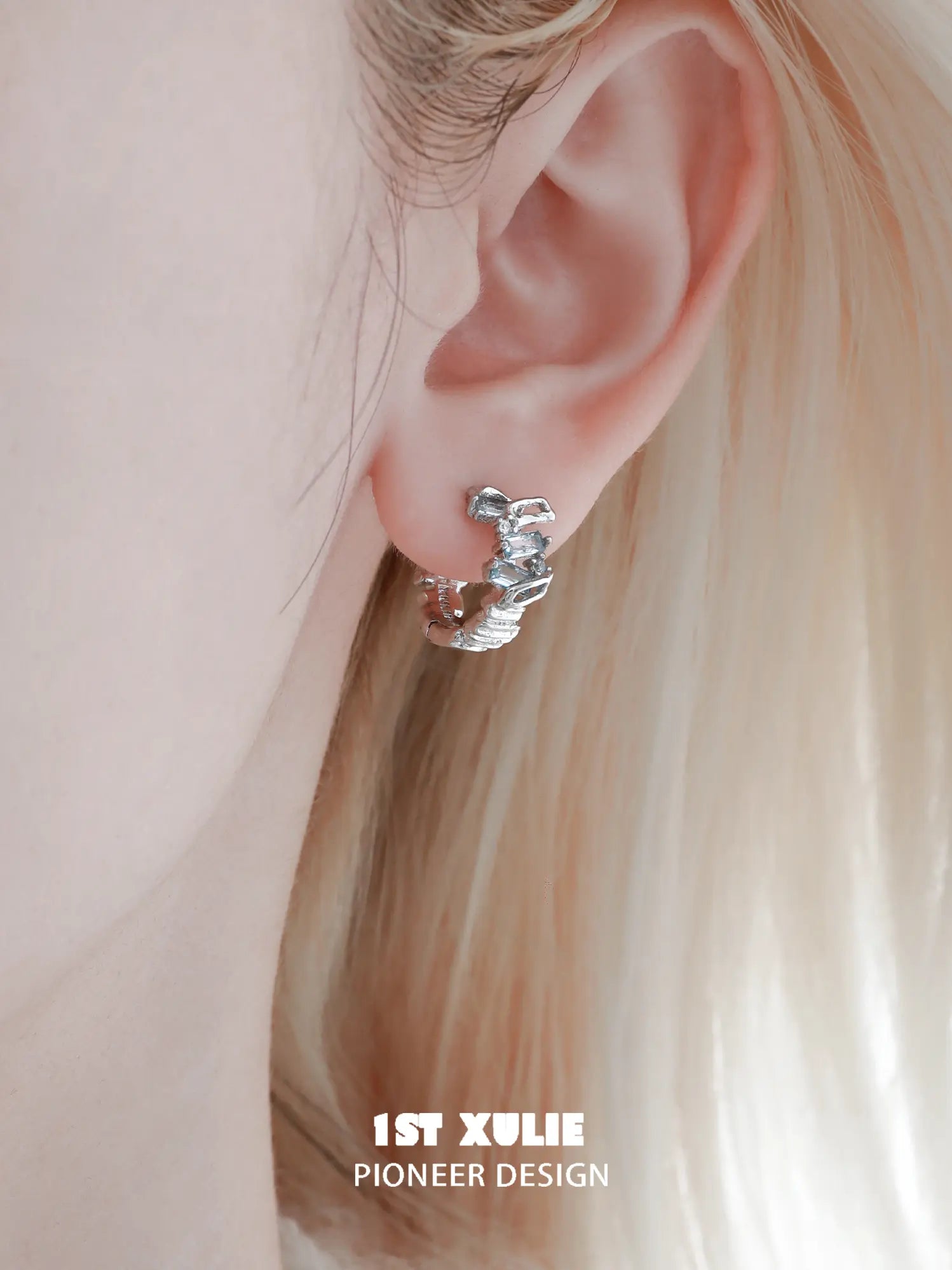 1ST XULIE Jewelry "THE SEA" Asymmetrical Ocean Wave Huggie Hoop Earrings - Packaging View