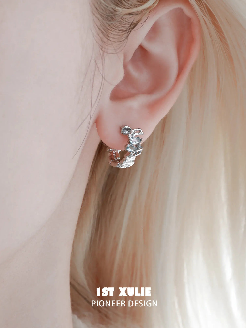 1ST XULIE Jewelry "THE SEA" Asymmetrical Ocean Wave Huggie Hoop Earrings - Packaging View