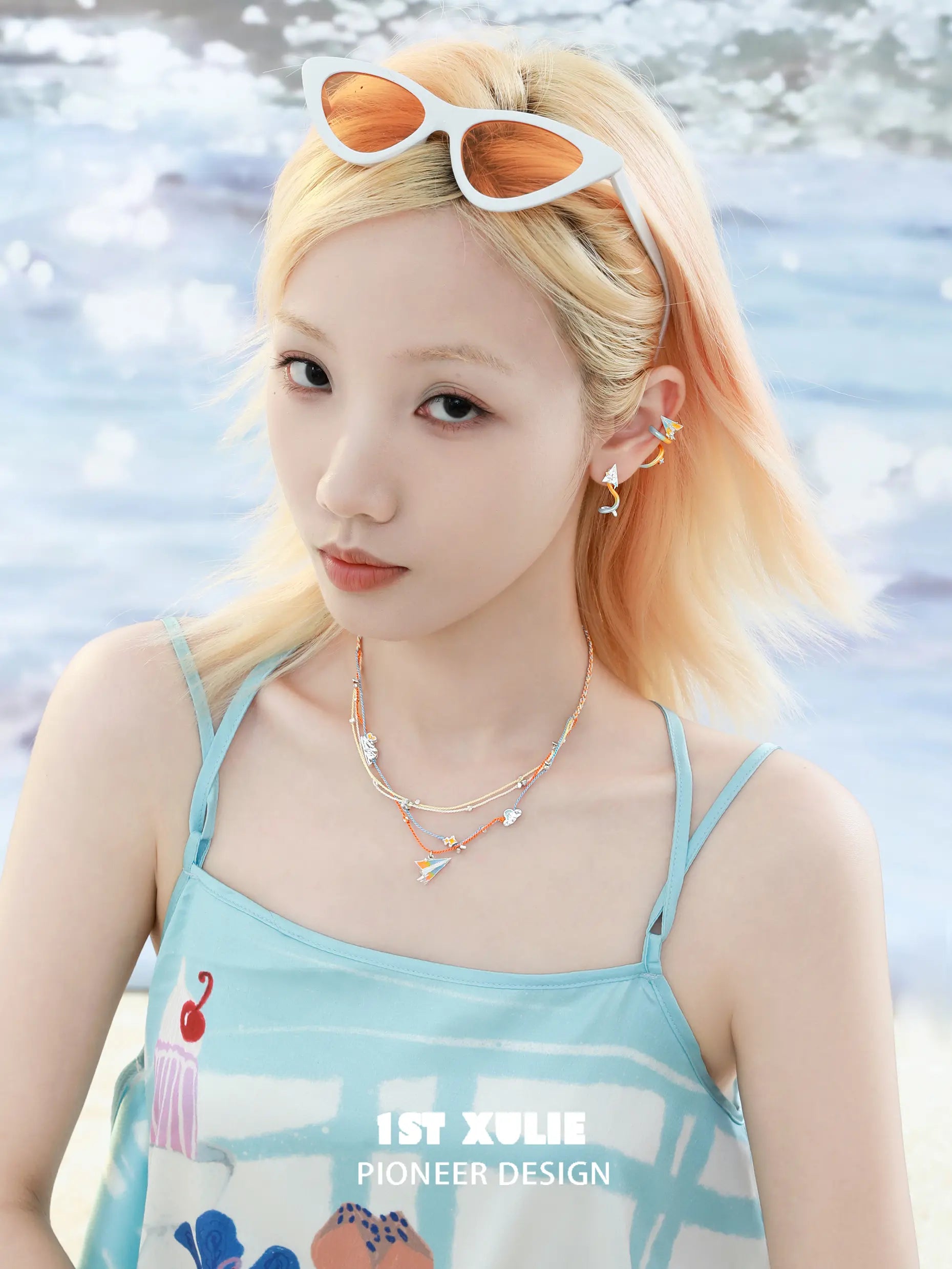 1ST XULIE "Juicy Flight" Asymmetrical Paper Plane Crawler & Cuff Earrings in Platinum Plated - Back View