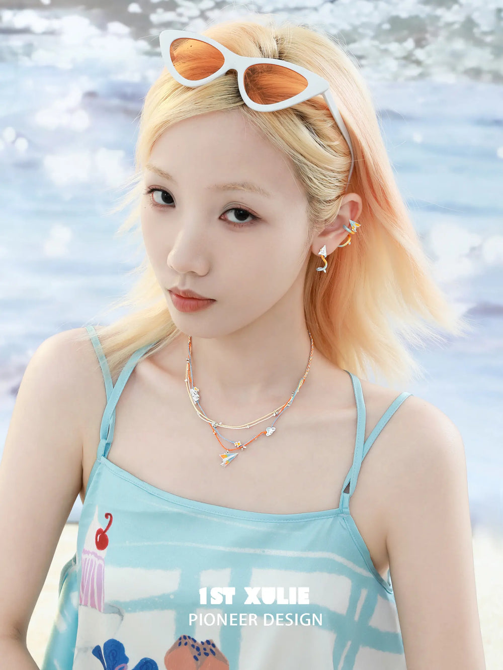 1ST XULIE "Juicy Flight" Asymmetrical Paper Plane Crawler & Cuff Earrings in Platinum Plated - Back View