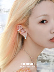 1ST XULIE "Juicy Flight" Asymmetrical Paper Plane Ear Climber Earrings in Platinum Plated - Angled View