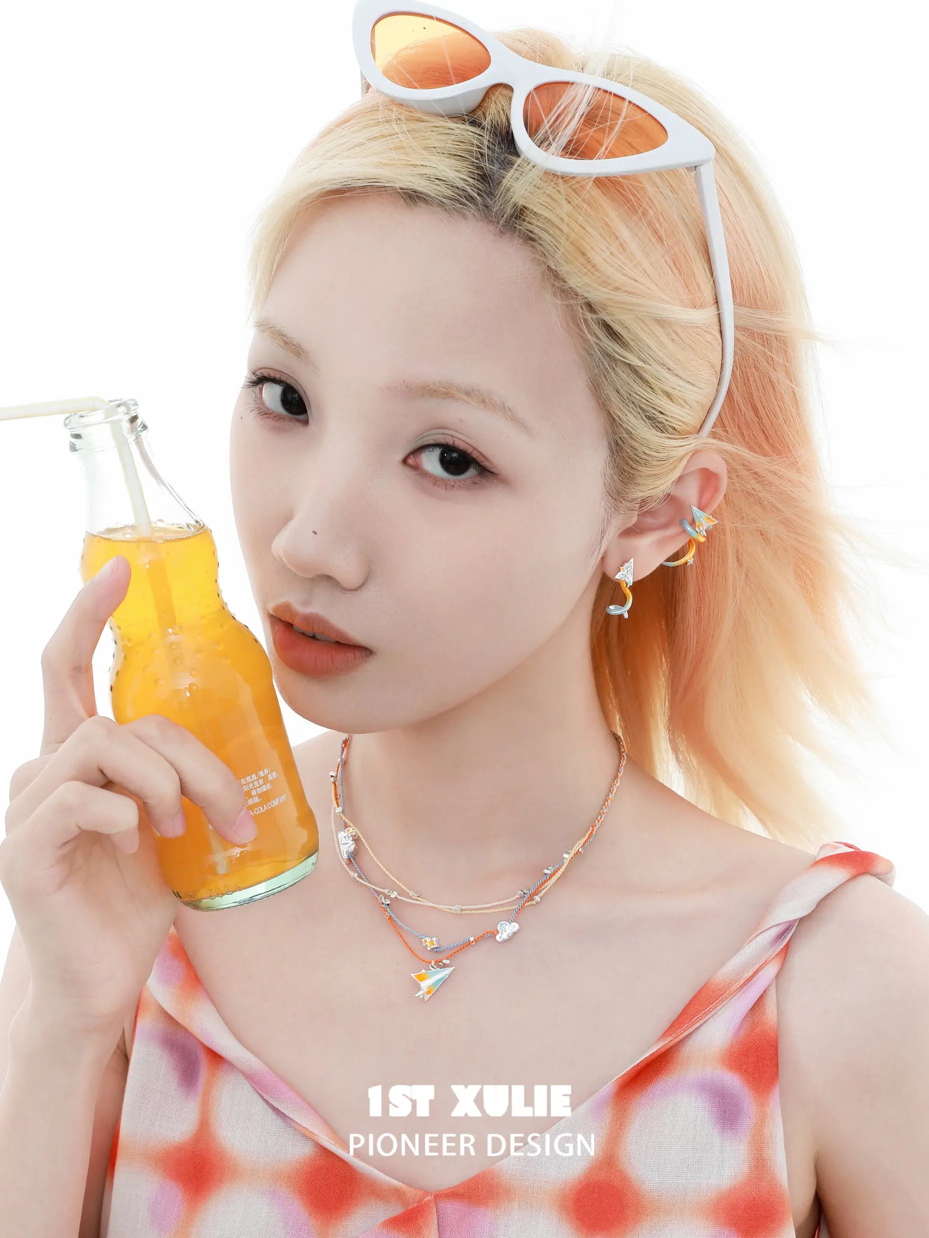 1ST XULIE "Juicy Flight" Asymmetrical Paper Plane Ear Climber Earrings in Platinum Plated - Crawler Detail Shot