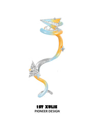 1ST XULIE "Juicy Flight" Asymmetrical Paper Plane Ear Climber Earrings in Platinum Plated - Detail Shot