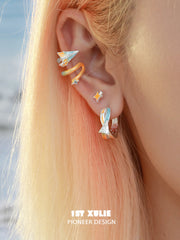 1ST XULIE "Juicy Flight" Asymmetrical Paper Plane Ear Climber Earrings in Platinum Plated - Lifestyle Shot