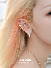 1ST XULIE "Juicy Flight" Asymmetrical Paper Plane Ear Climber Earrings in Platinum Plated - On Model Close-up