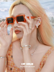 1ST XULIE "Juicy Flight" Asymmetrical Paper Plane Ear Climber Earrings in Platinum Plated - On Model Side Profile