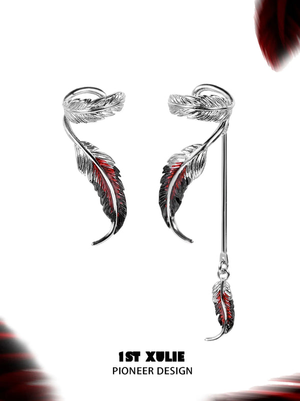 "Soaring Cranes" Platinum Plated Asymmetrical Soaring Crane Ear Cuffs, Non-Pierced Ear Clips