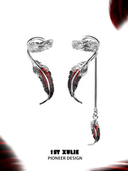1ST XULIE "Soaring Cranes" Asymmetrical Soaring Crane Ear Cuffs in Platinum Plated Brass - Back View