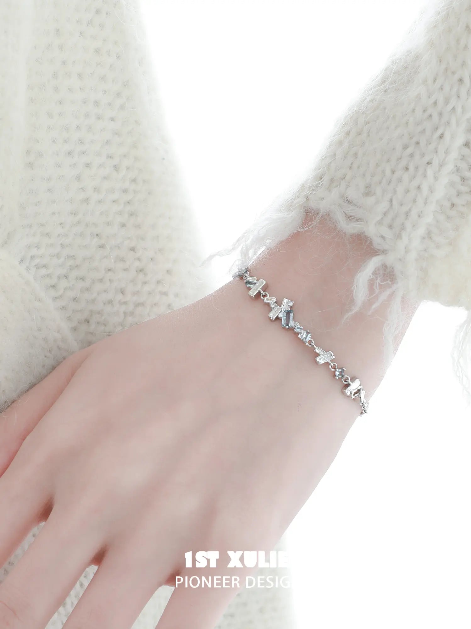 1ST XULIE Jewelry "THE SEA" Azure Zirconia Sea Realm Slider Bracelet - Lifestyle Shot
