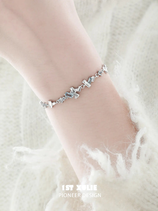 1ST XULIE Jewelry "THE SEA" Azure Zirconia Sea Realm Slider Bracelet - Texture