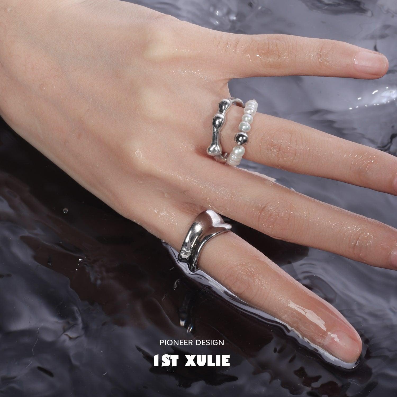 1ST XULIE "Tears of Mermaid" Statement Baroque Pearl Adjustable Open Ring in 925 Sterling Silver - Side View