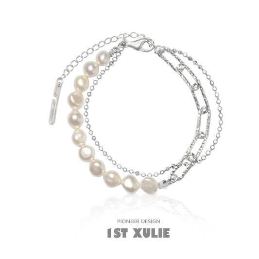 1ST XULIE "Tears of Mermaid" Baroque Pearl Bracelet in 925 Sterling Silver - Detail Shot