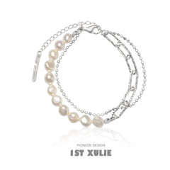 1ST XULIE "Tears of Mermaid" Baroque Pearl Bracelet in 925 Sterling Silver - Detail Shot