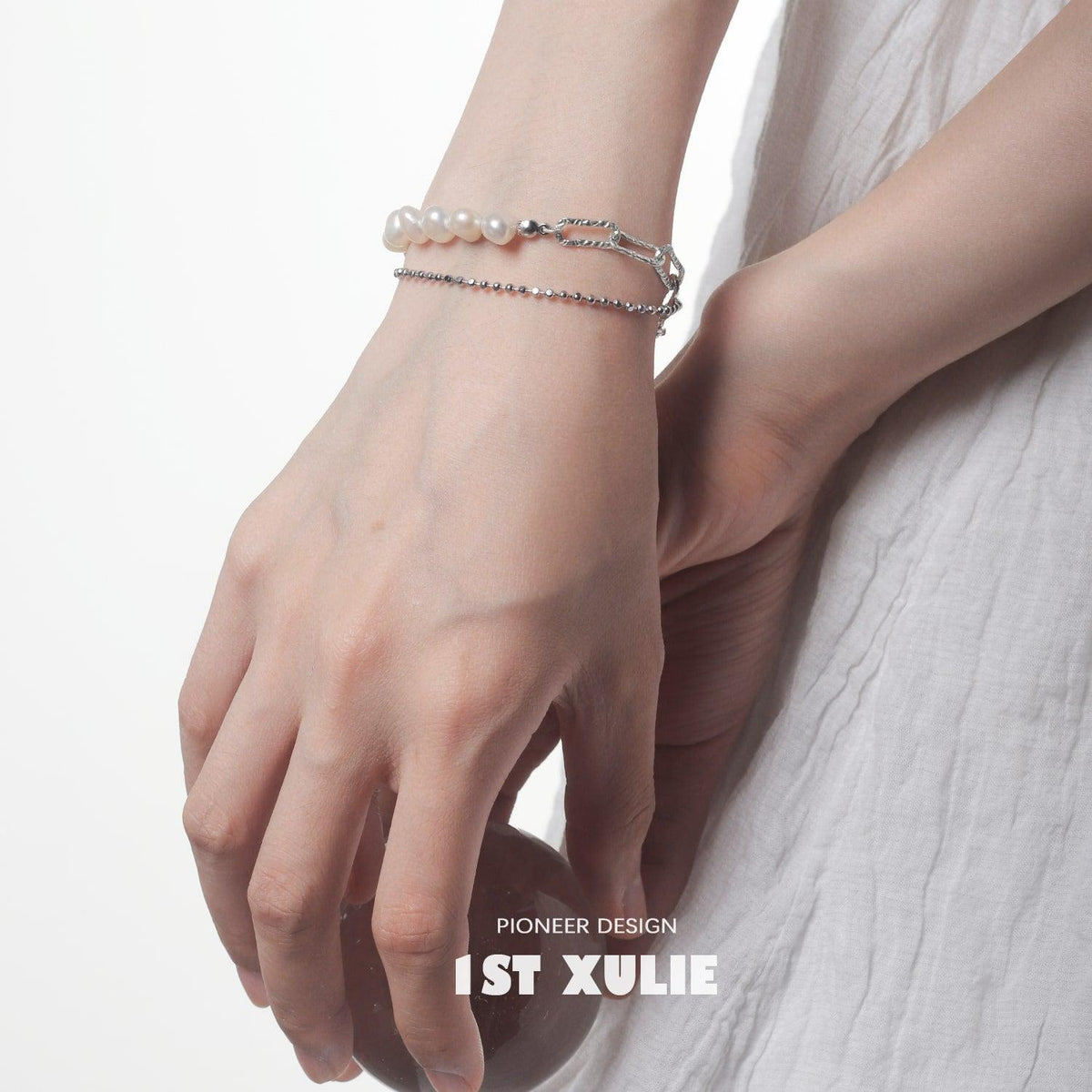 1ST XULIE "Tears of Mermaid" Baroque Pearl Bracelet in 925 Sterling Silver - Product View