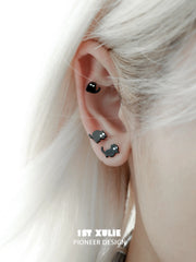 1ST XULIE "Ghosts Cat" Black Cat Stud Earrings in 925 Sterling Silver - Back View