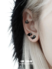 1ST XULIE "Ghosts Cat" Black Cat Stud Earrings in 925 Sterling Silver - Product View