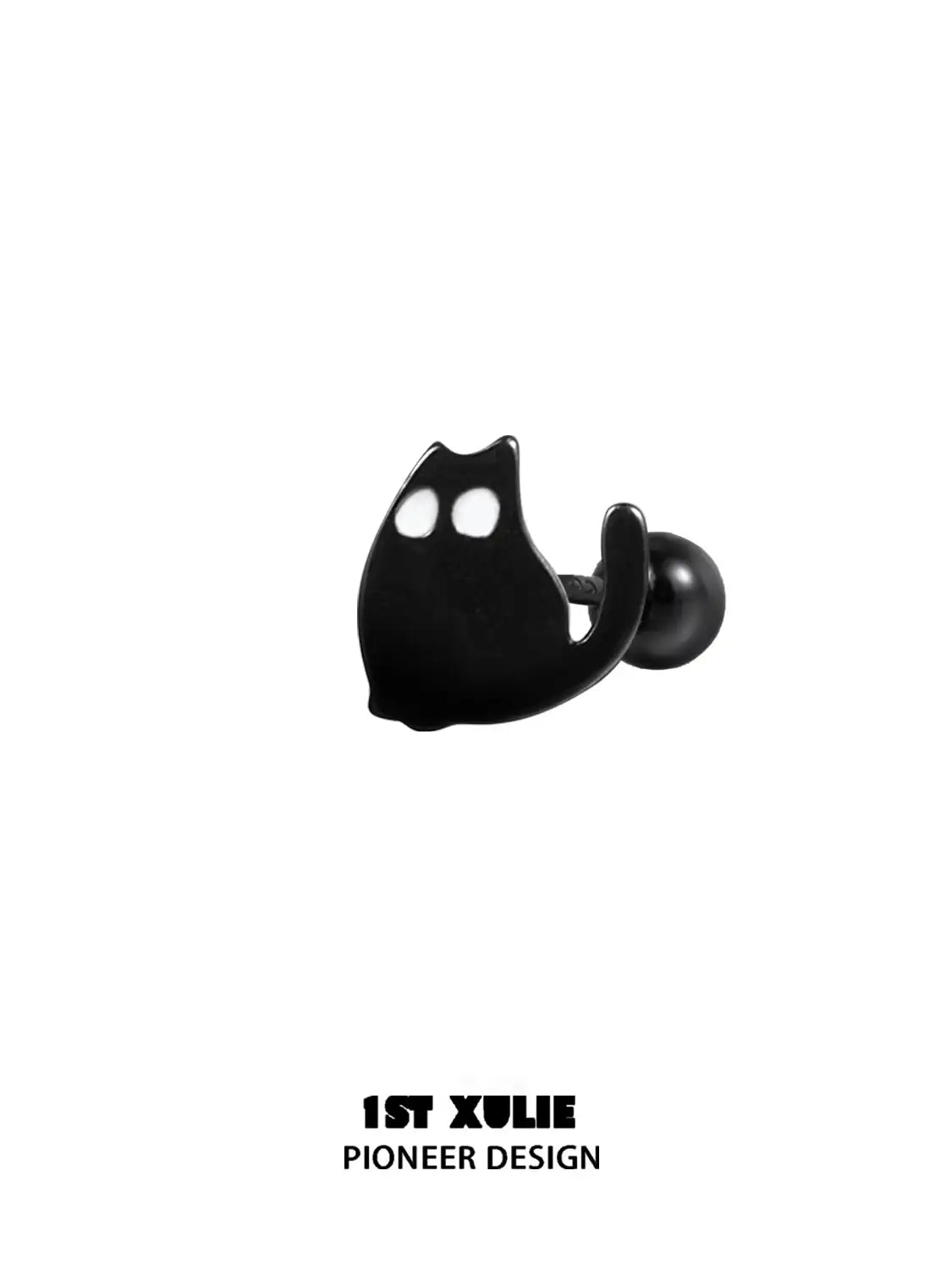 1ST XULIE "Ghosts Cat" Black Cat Stud Earrings in 925 Sterling Silver - Side View