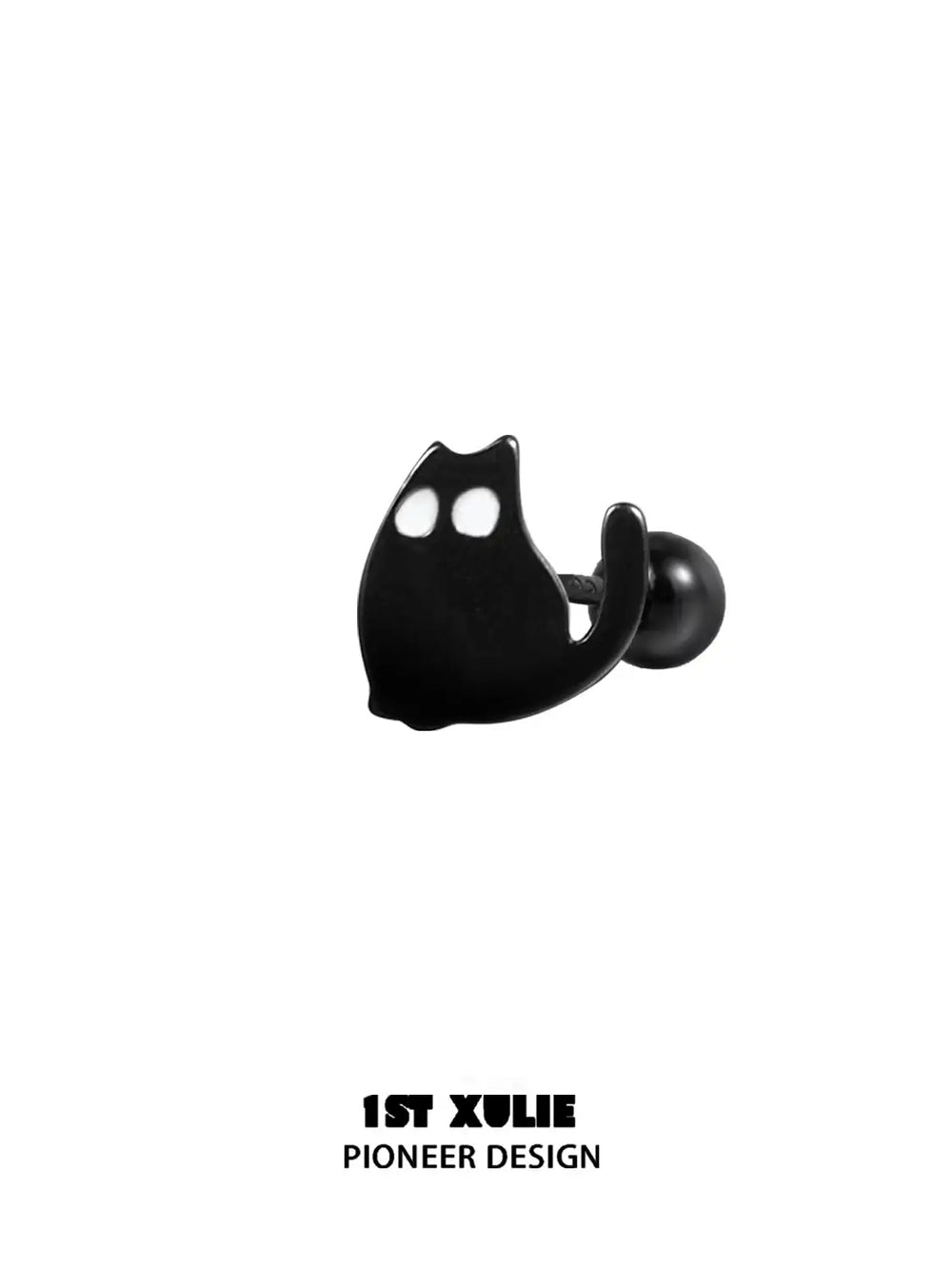 1ST XULIE "Ghosts Cat" Black Cat Stud Earrings in 925 Sterling Silver - Side View